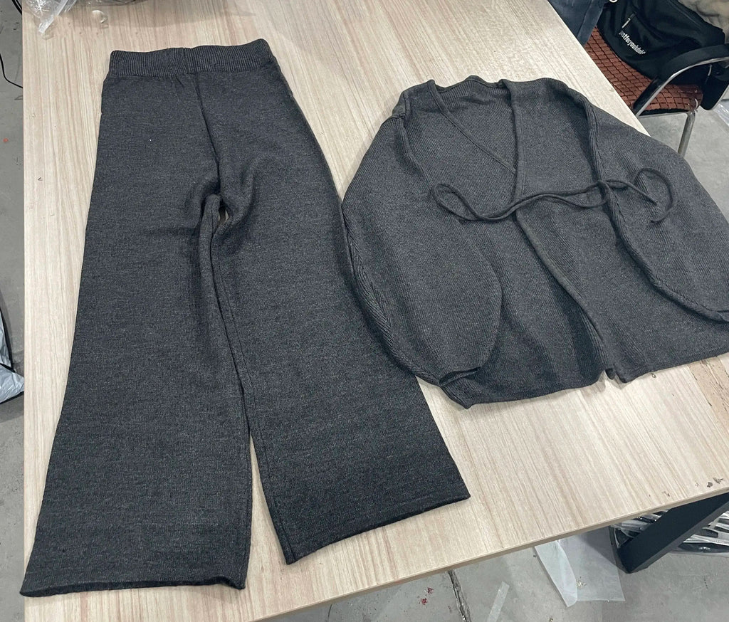 Casual Long Sleeve Sweater And High Waist Trousers Knit Set