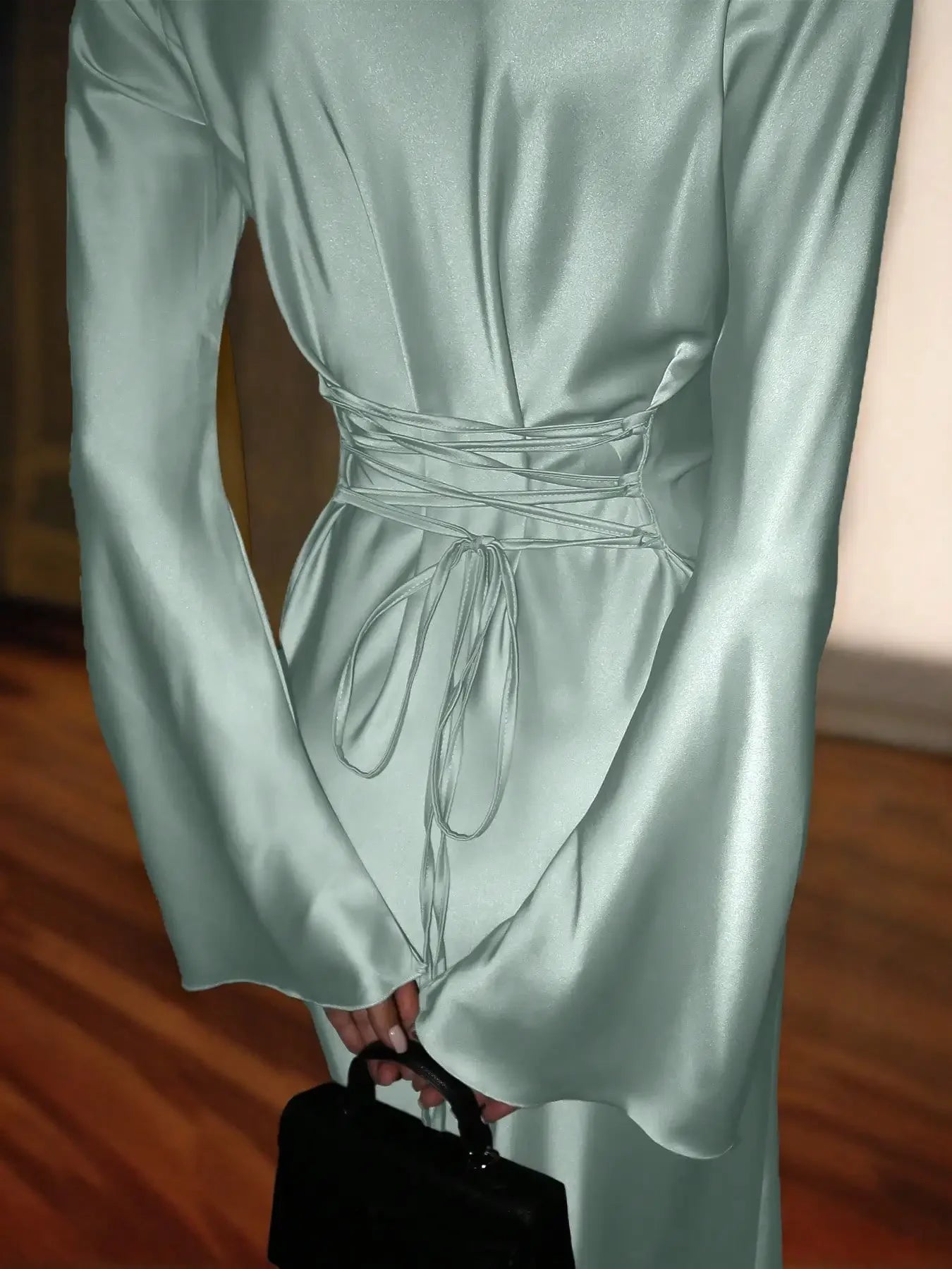 Satin Long Sleeve Maxi Dress