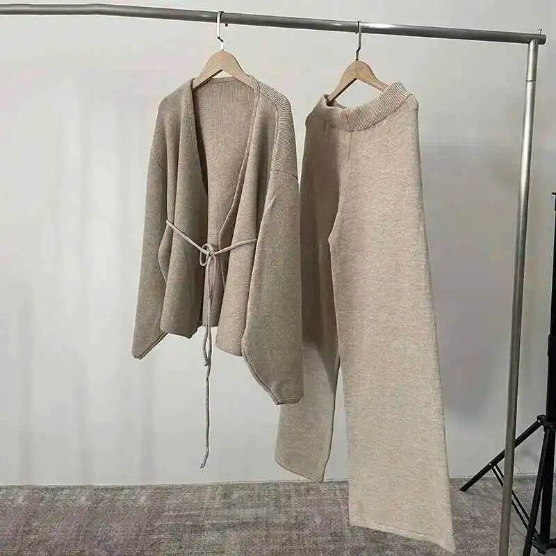 Casual Long Sleeve Sweater And High Waist Trousers Knit Set