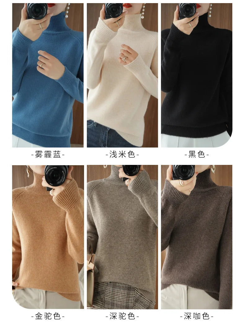 Merino Wool Mock Neck Pullover Sweater