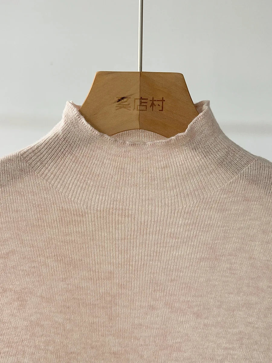 100% Wool Long Sleeve Mock Neck Sweater