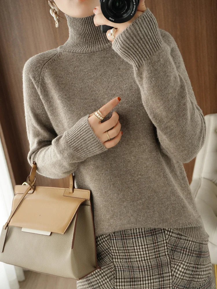 Merino Wool Mock Neck Pullover Sweater