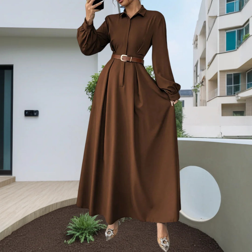 Women's Elegant Long Lantern Sleeve A-Line Maxi Dress