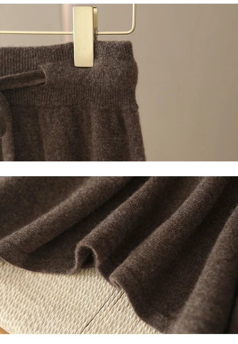 100% Pure Cashmere Wool Women's A-Line Skirt w/Pocket