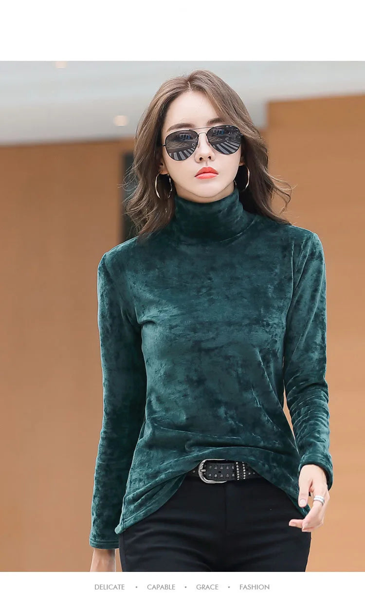 Velvet, Long Sleeve, High Neck Top