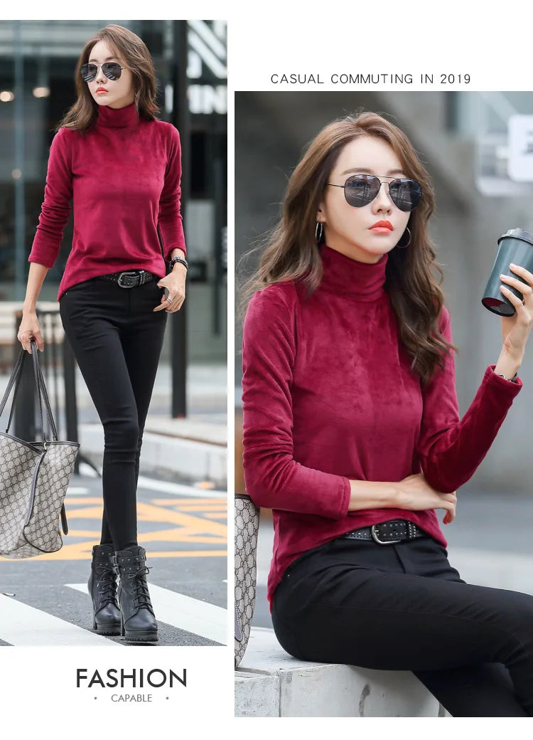 Velvet, Long Sleeve, High Neck Top