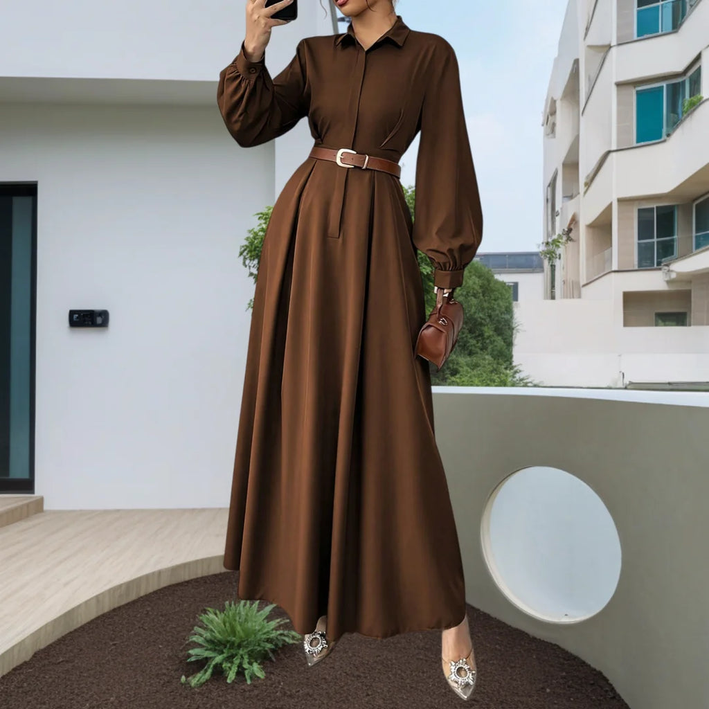 Women's Elegant Long Lantern Sleeve A-Line Maxi Dress