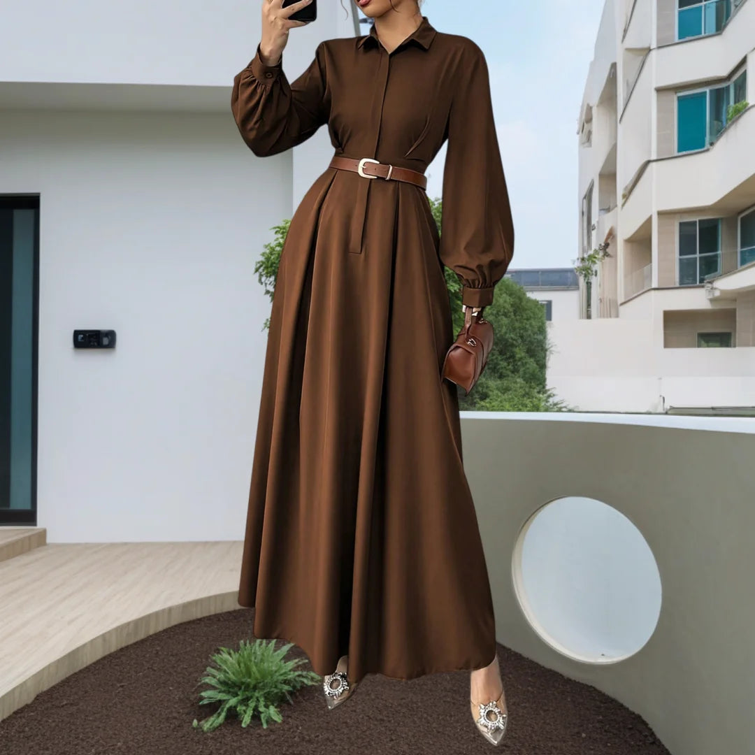 Women's Elegant Long Lantern Sleeve A-Line Maxi Dress