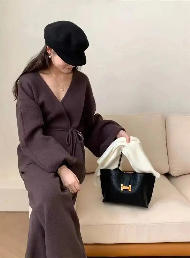 Casual Long Sleeve Sweater And High Waist Trousers Knit Set
