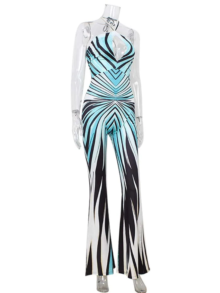 Women's Striped Halter Jumpsuit