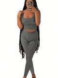 Ribbed Crop Tank Top and High Waist Leggings Set for Women