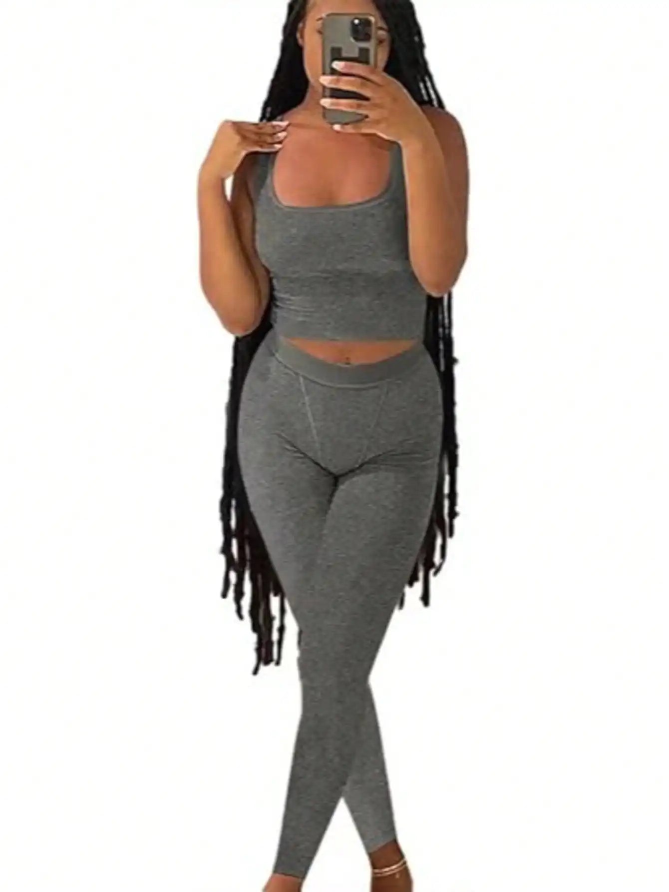Ribbed Crop Tank Top and High Waist Leggings Set for Women