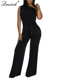 Diagonal Collar Sleeveless Jumpsuit with Wide-Legs