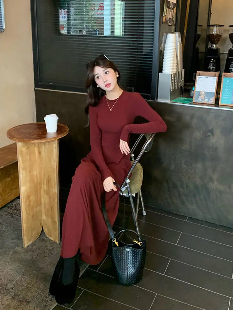 Solid Long Sleeve Corset Dress