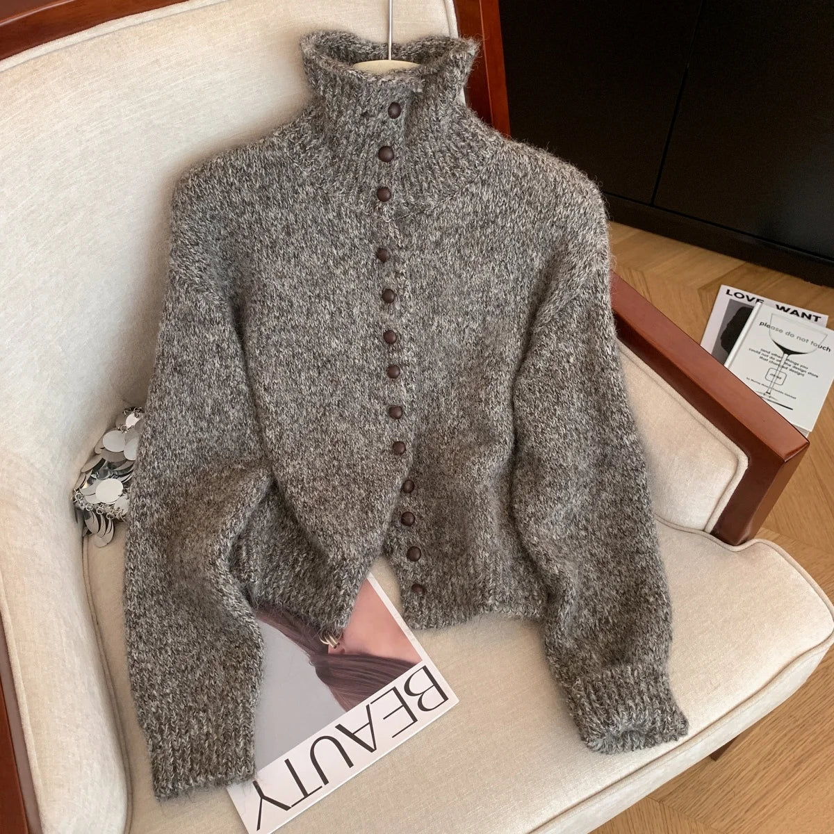 Turtleneck Cardigan Sweater