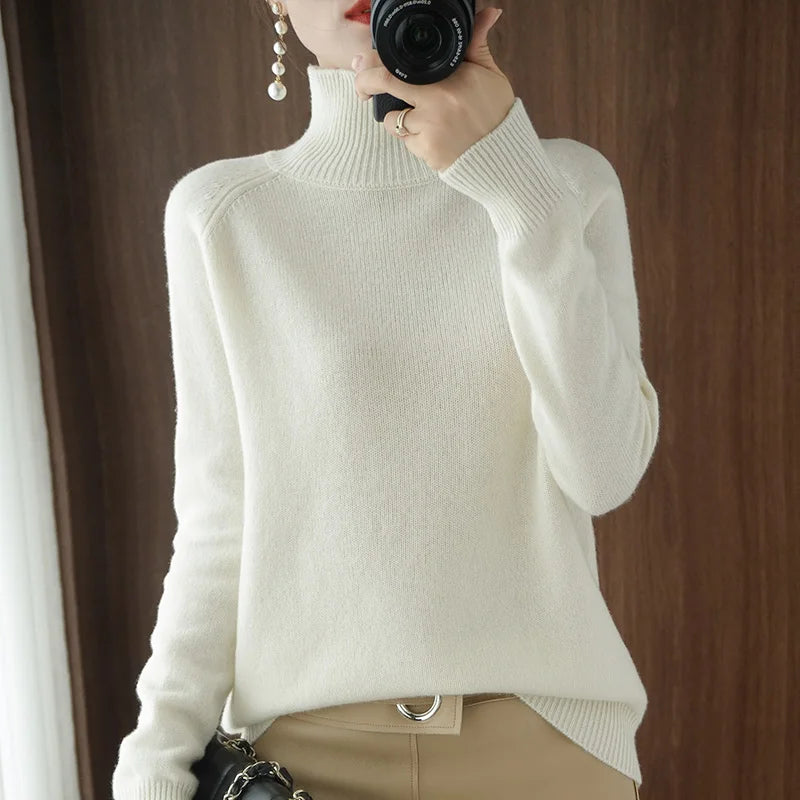 Merino Wool Mock Neck Pullover Sweater