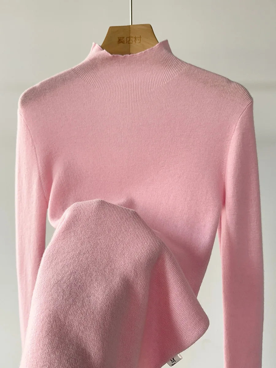 100% Wool Long Sleeve Mock Neck Sweater