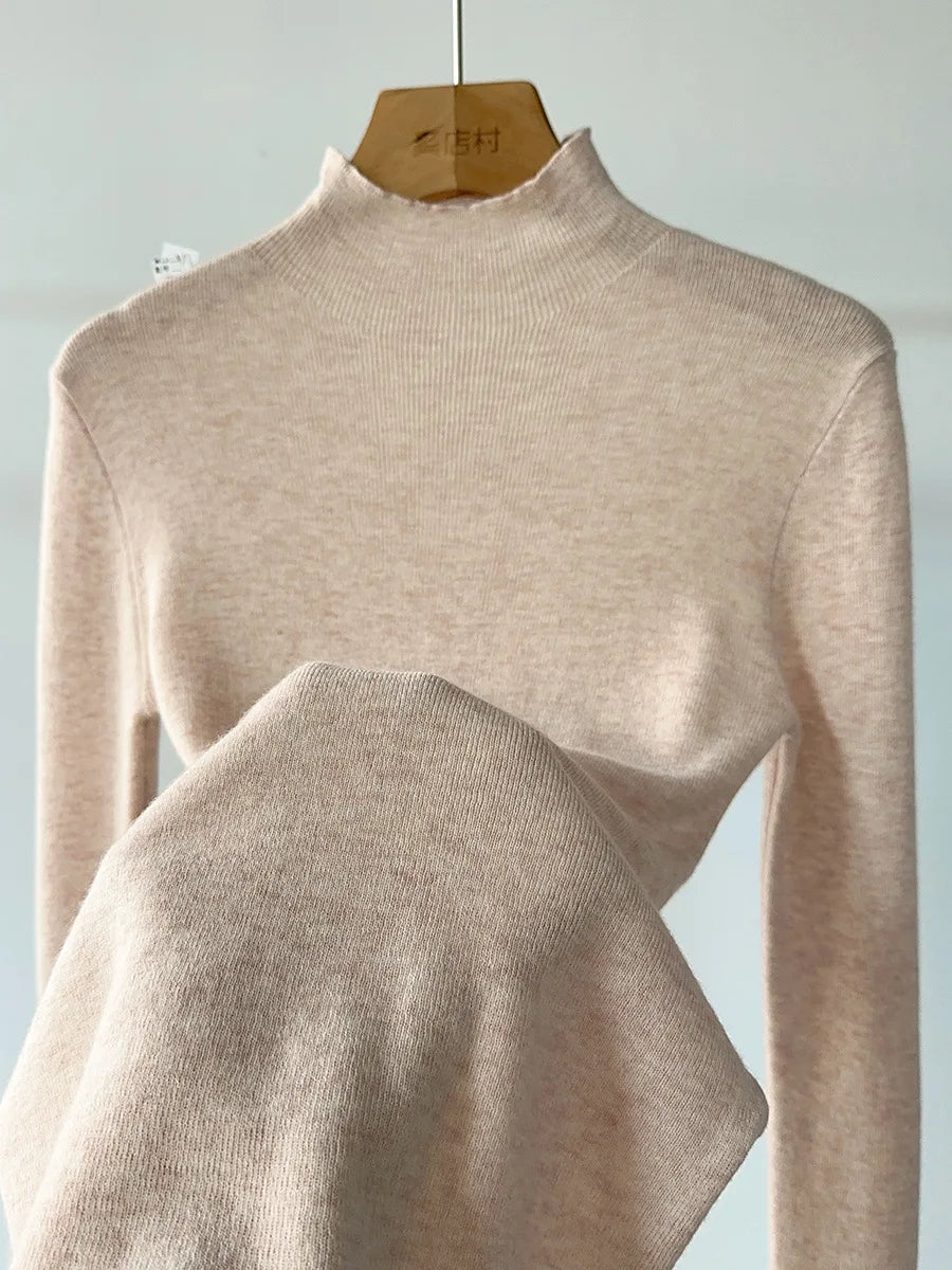 100% Wool Long Sleeve Mock Neck Sweater