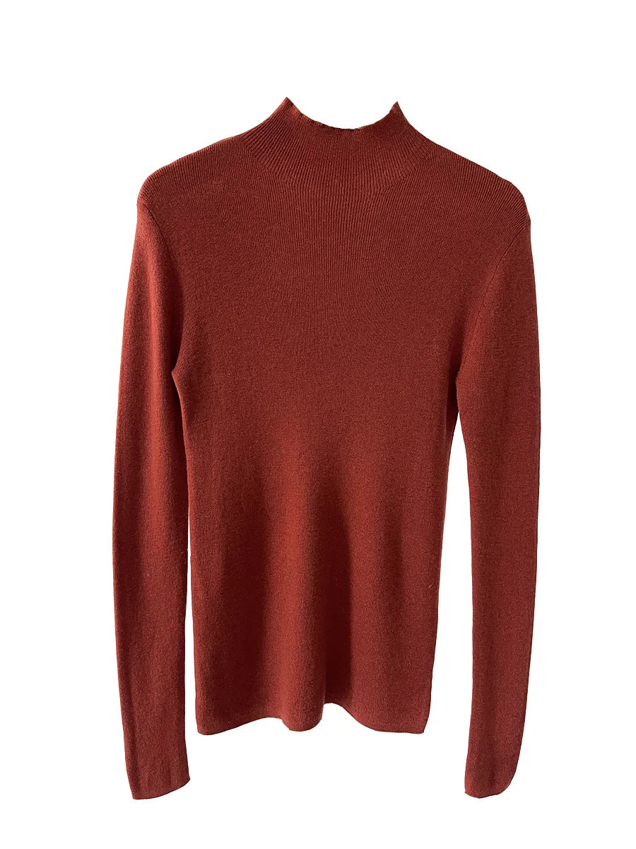 100% Wool Long Sleeve Mock Neck Sweater