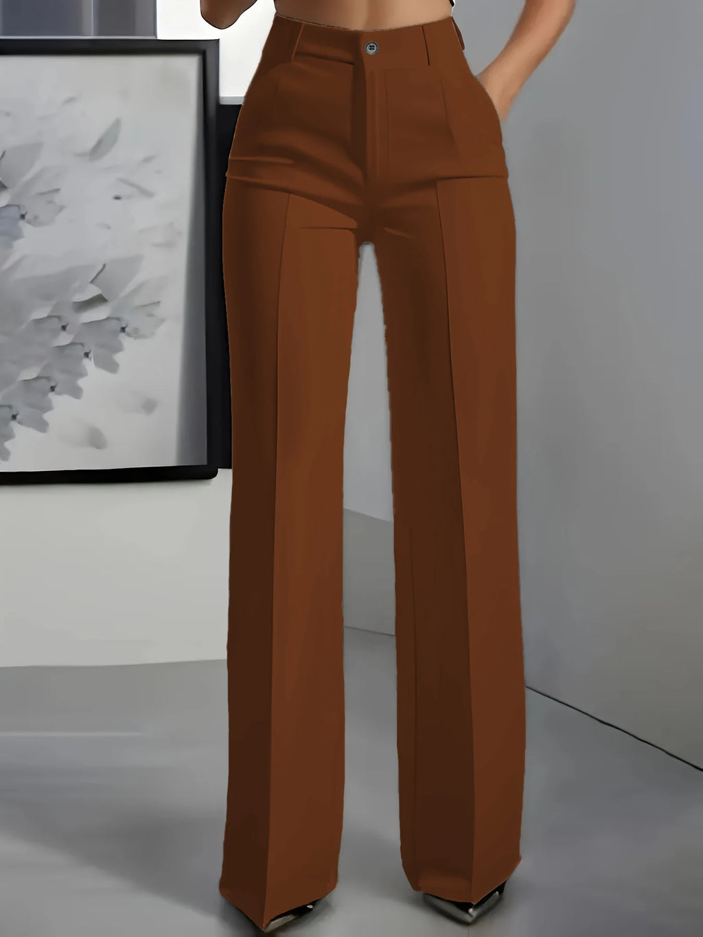 Hiigh-waisted, straight-cut, suit pants