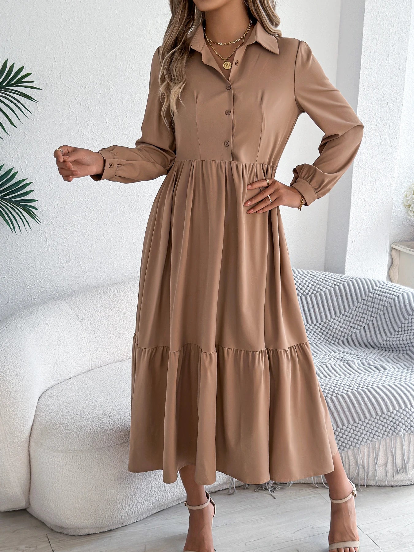 Women's Casual Button Down Long Sleeved Dress