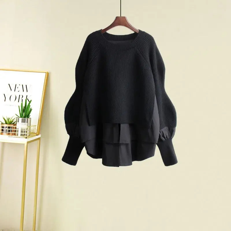 Spring Two Piece Knit Sweater+Strap A-line Skirt Suit Set