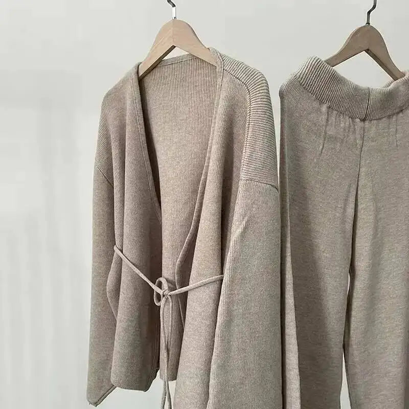 Casual Long Sleeve Sweater And High Waist Trousers Knit Set