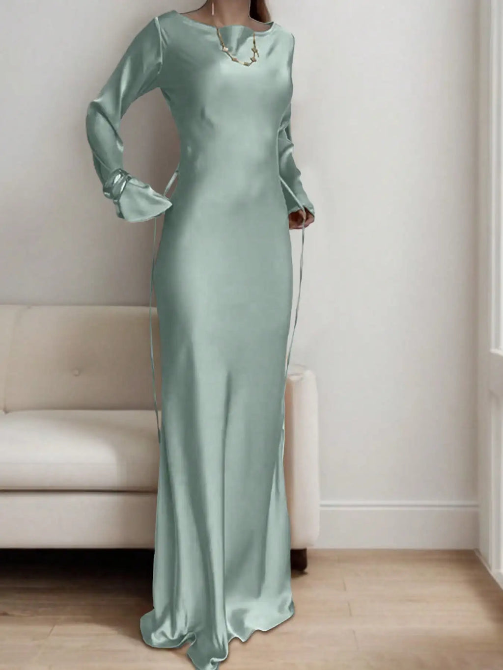 Satin Long Sleeve Maxi Dress