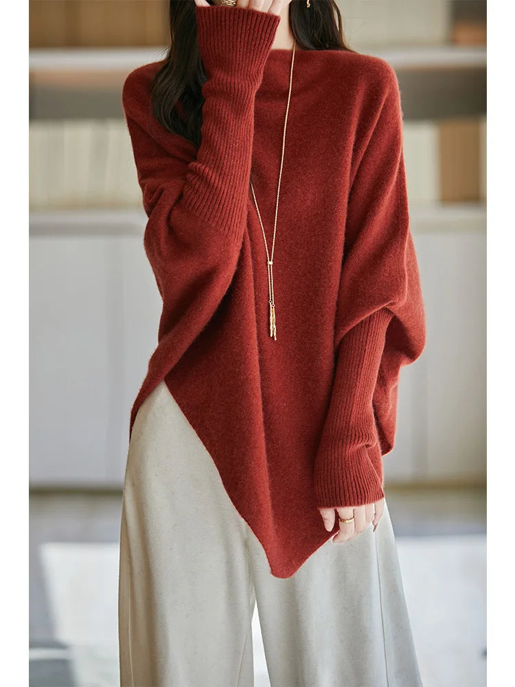 100% Merino Wool Triangle, Boat Neck Pullover Sweater