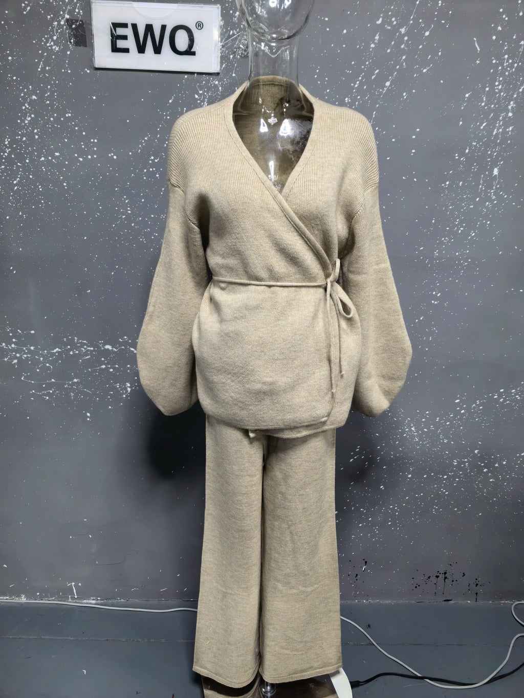 Casual Long Sleeve Sweater And High Waist Trousers Knit Set