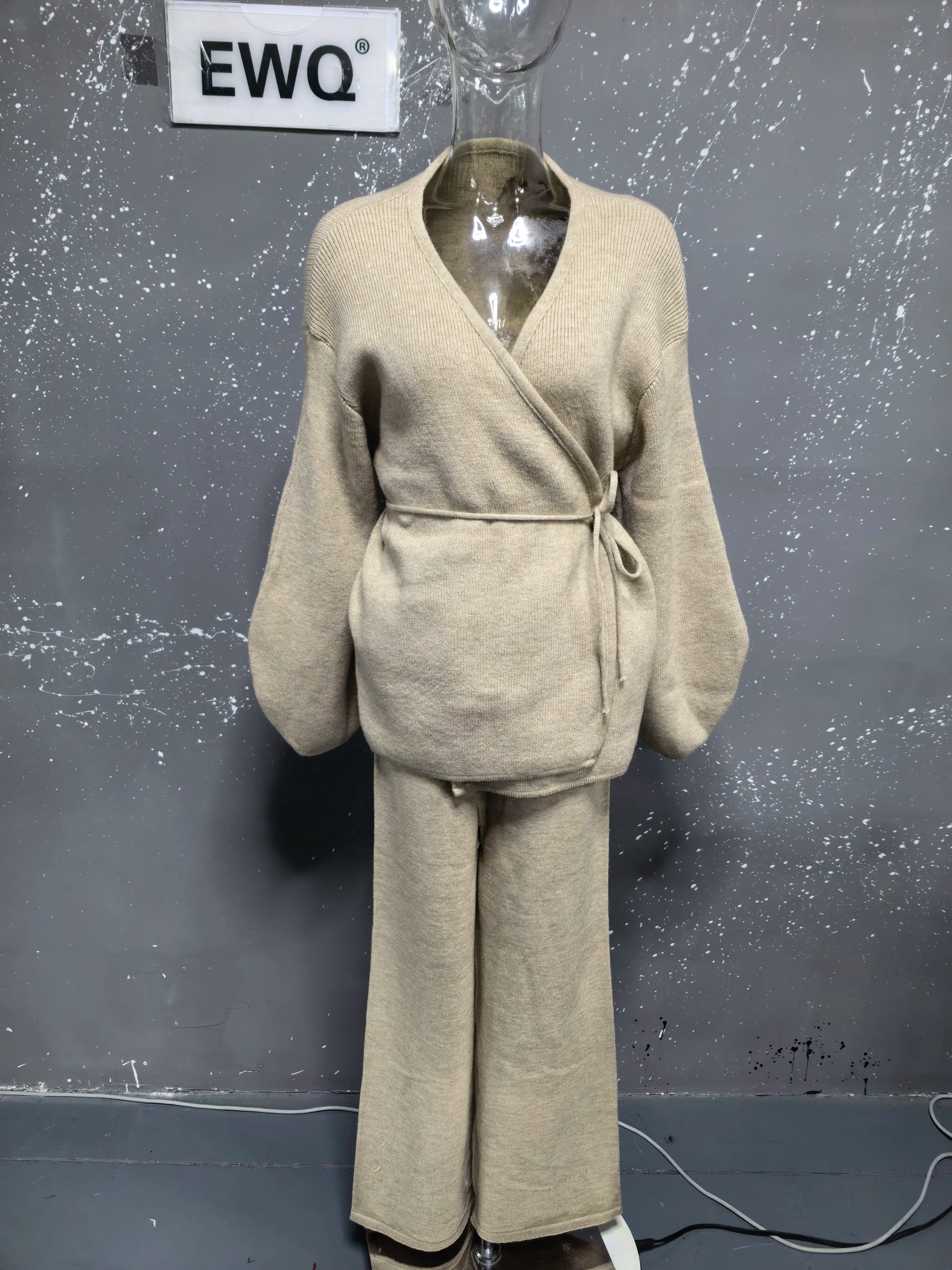 Casual Long Sleeve Sweater And High Waist Trousers Knit Set