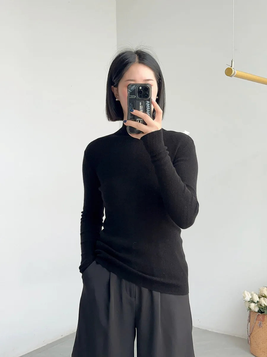 100% Wool Long Sleeve Mock Neck Sweater
