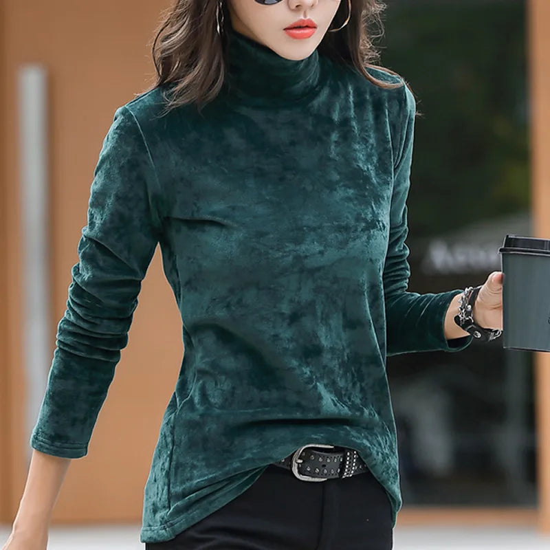 Velvet, Long Sleeve, High Neck Top