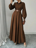 Women's Elegant Long Lantern Sleeve A-Line Maxi Dress