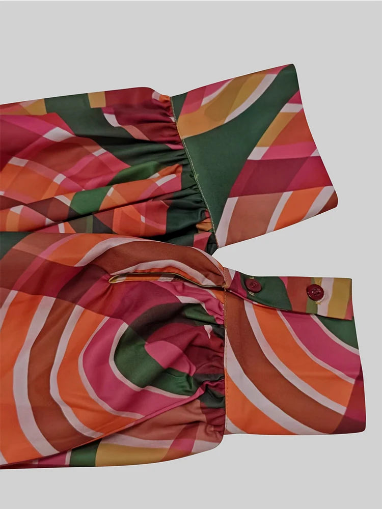 Elegant Lantern Sleeve Mid-Length Colorful Dress