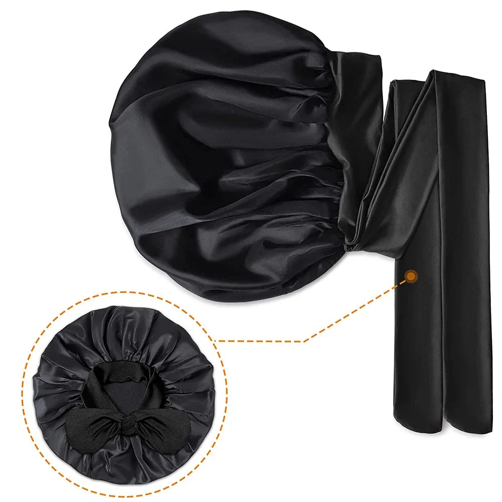 100% Mulberry Silk Sleeping Bonnet Curly Hair Adjustable Satin Sleep Cap With Wide Elastic Band