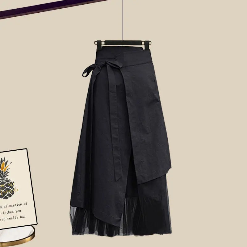 Spring Two Piece Knit Sweater+Strap A-line Skirt Suit Set