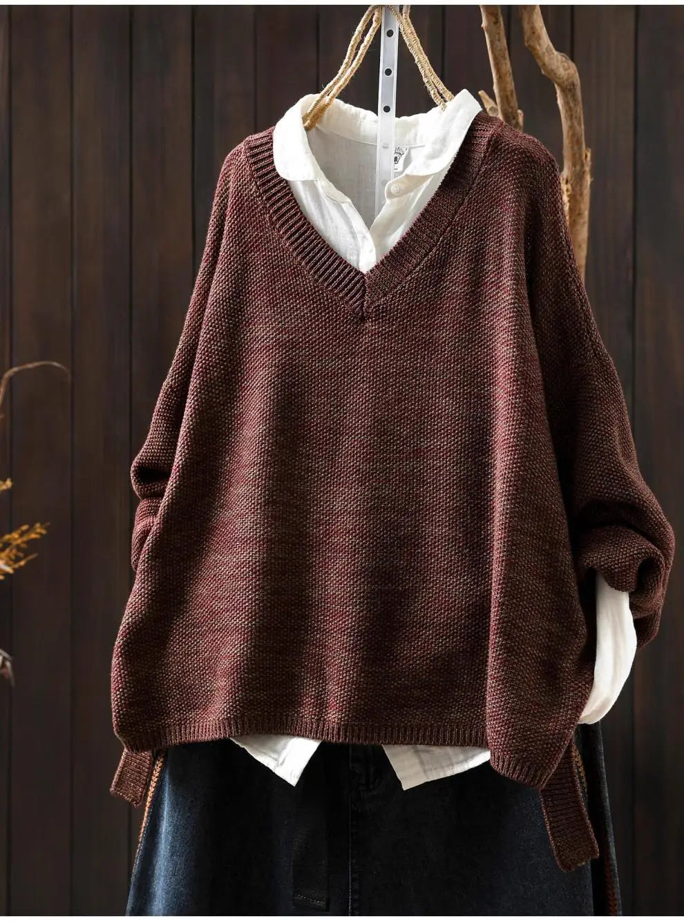 V-Neck Knitted Pullover Sweater