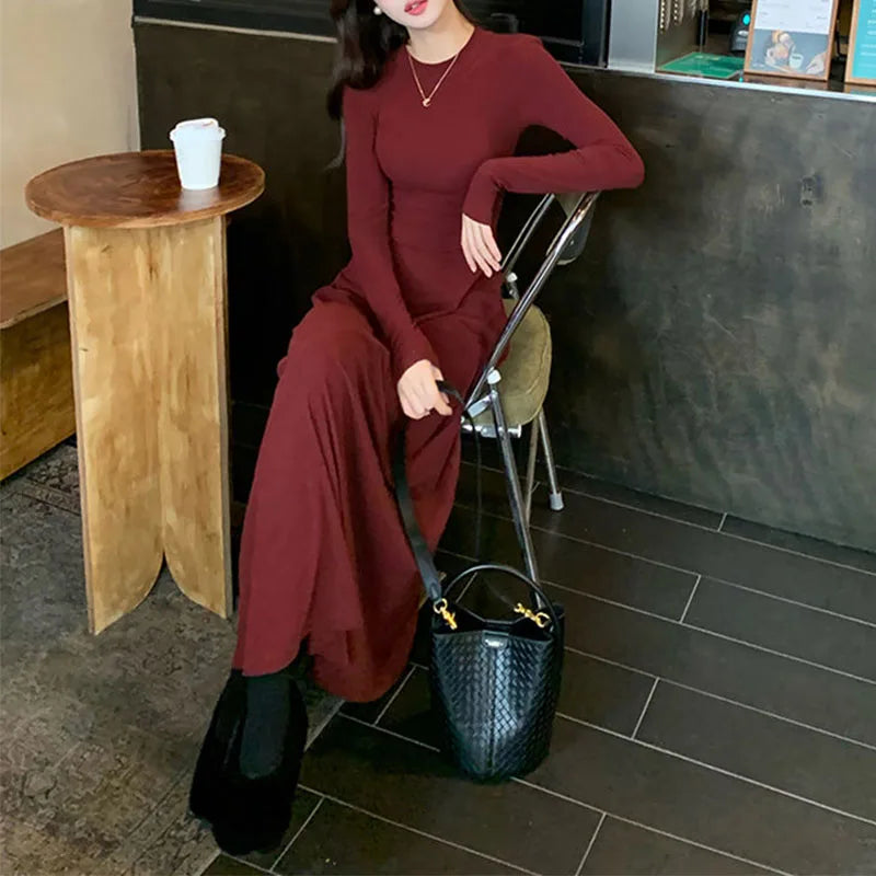Solid Long Sleeve Corset Dress