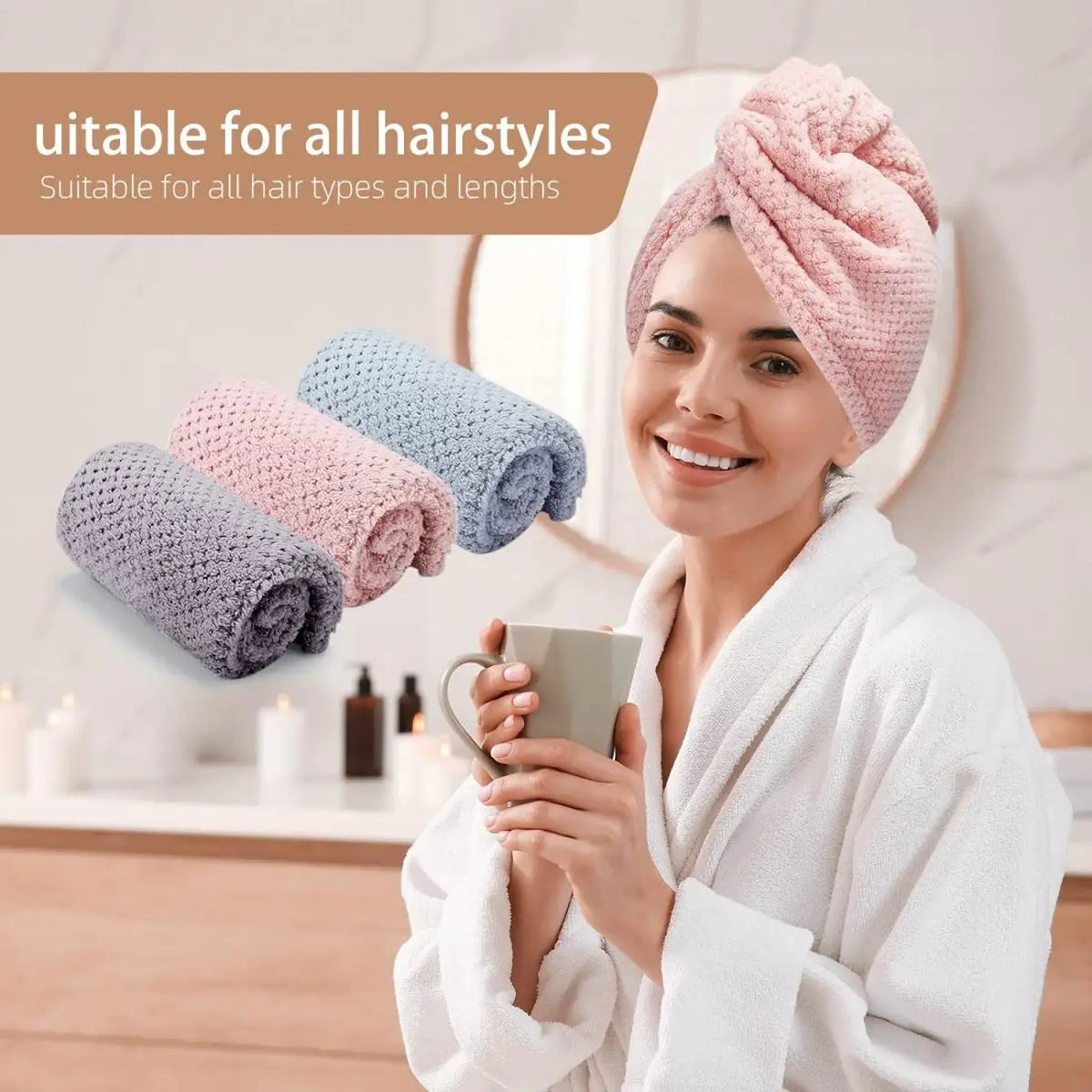 Solid color Absorbent Hair Towel Wrap