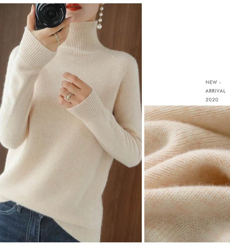 Merino Wool Mock Neck Pullover Sweater