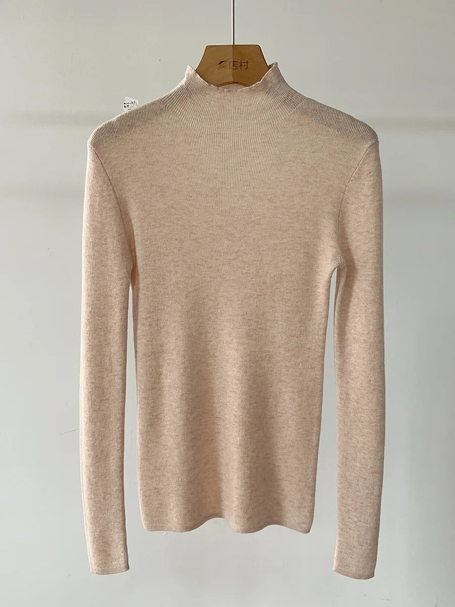 100% Wool Long Sleeve Mock Neck Sweater