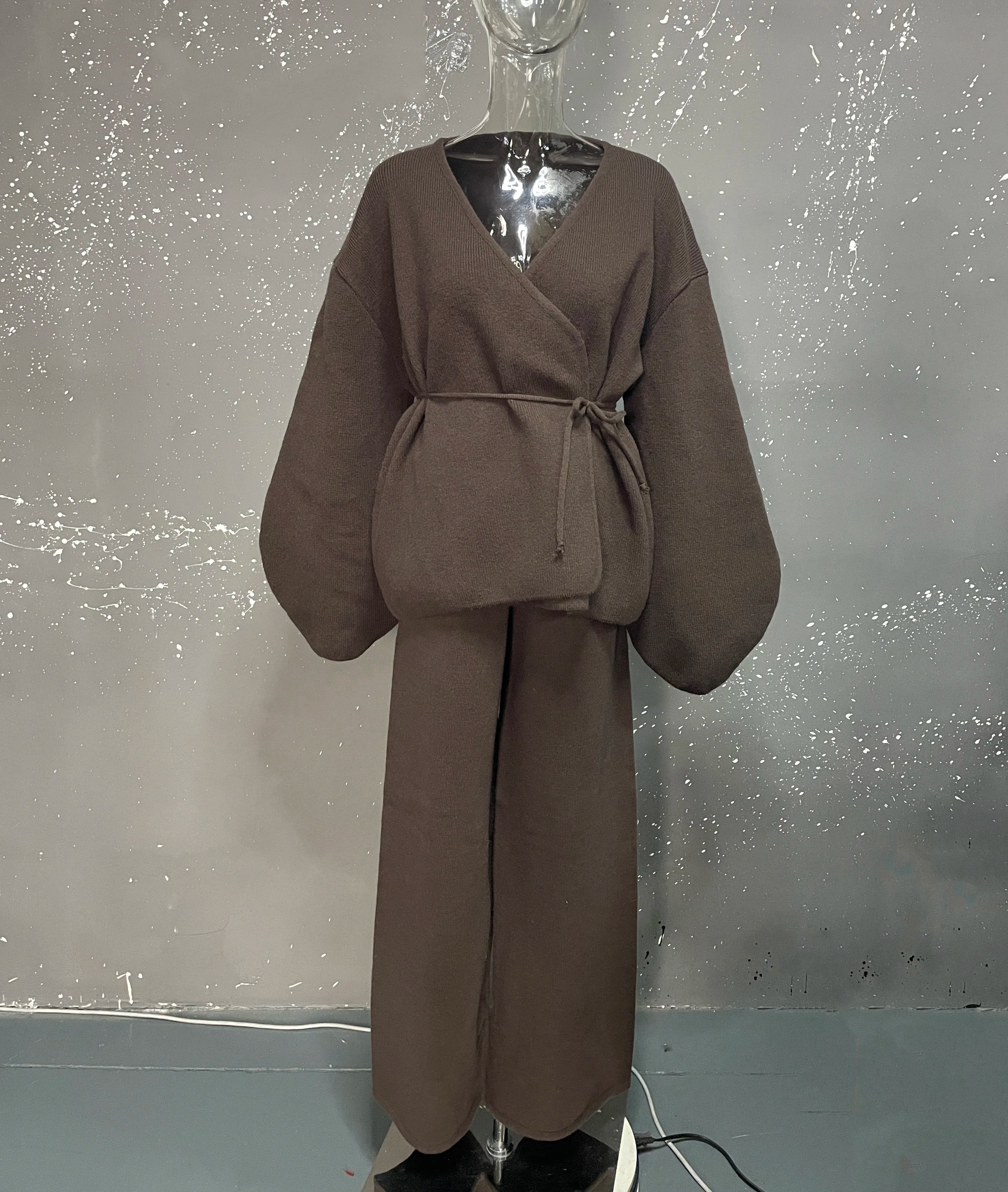 Casual Long Sleeve Sweater And High Waist Trousers Knit Set