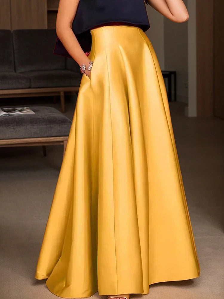 Elegant Satin A-line Long Maxi Skirt