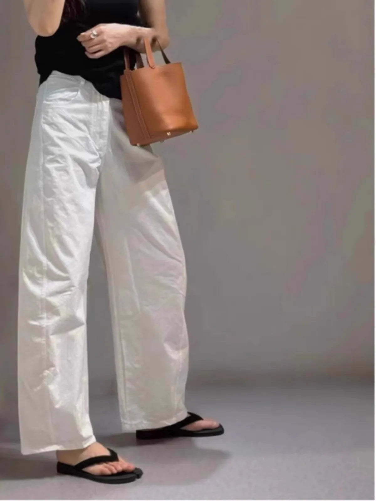 White Cotton Wide-leg Loose Linen Pants