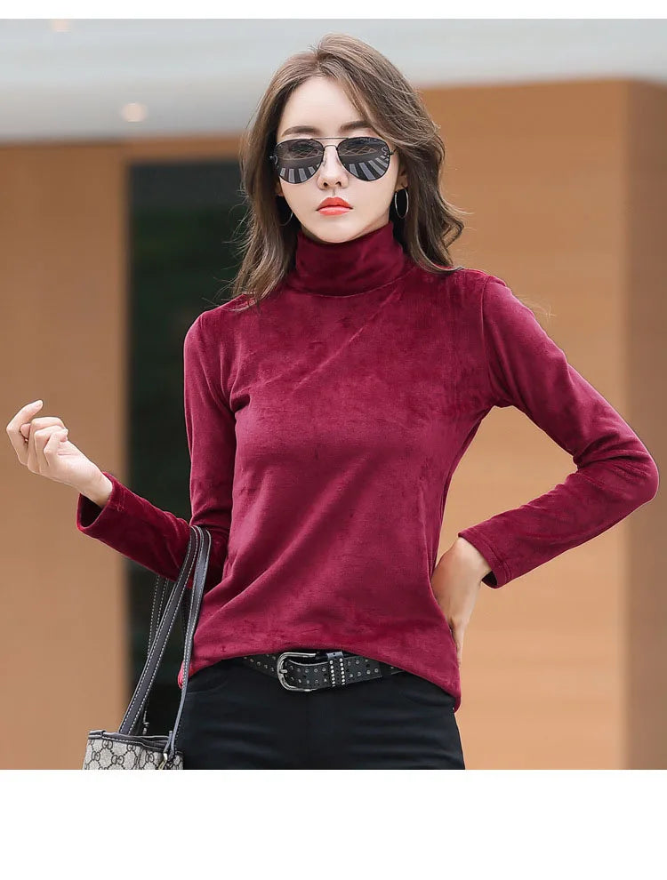 Velvet, Long Sleeve, High Neck Top