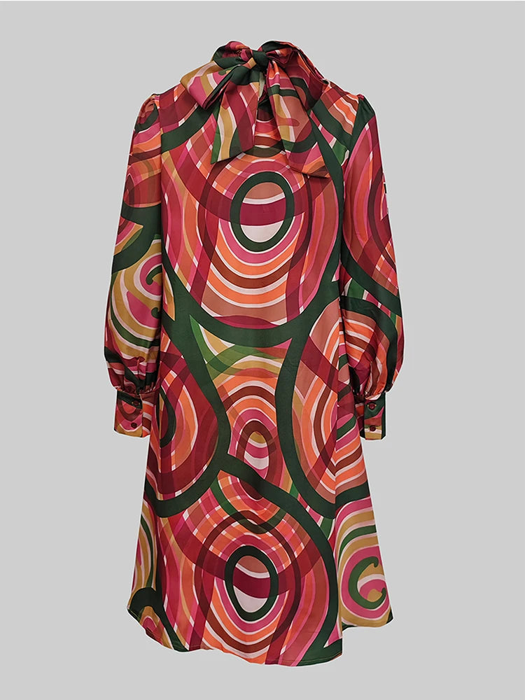 Elegant Lantern Sleeve Mid-Length Colorful Dress