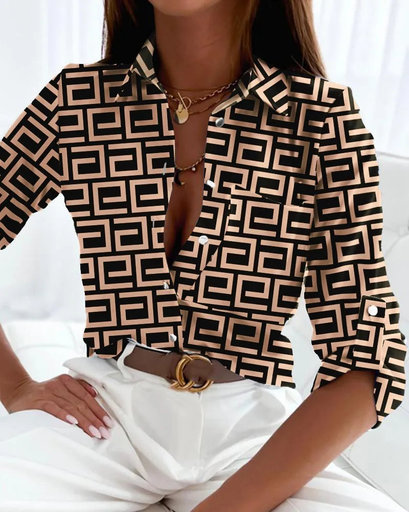 Elegant Long Sleeve Printed Blouse