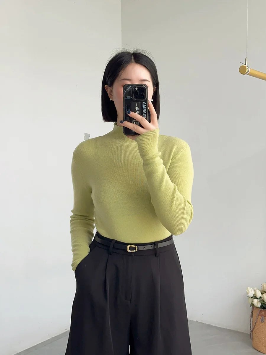100% Wool Long Sleeve Mock Neck Sweater