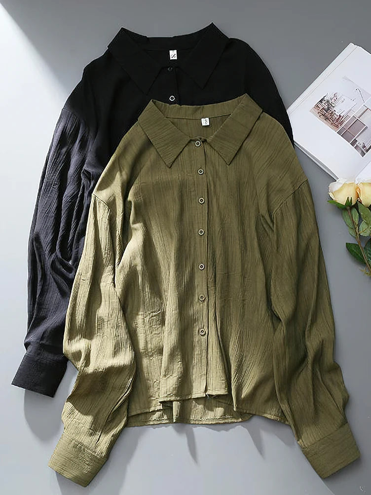Vintage Crepe Long sleeve Blouse w/Collar